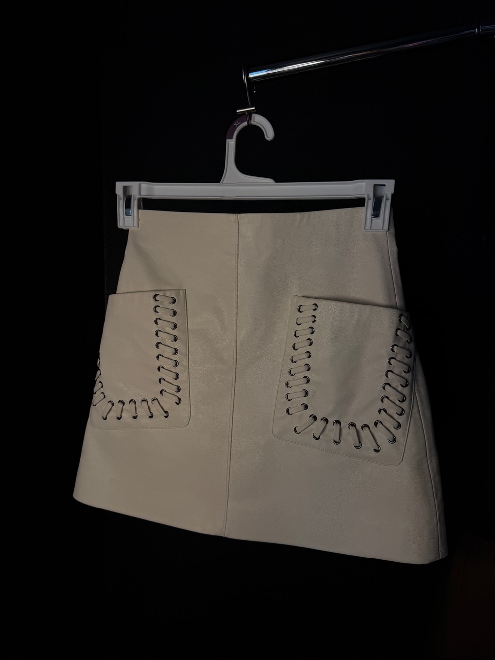 H&M Cream Faux-Leather Mini Skirt with Lace-Up Patch Pockets